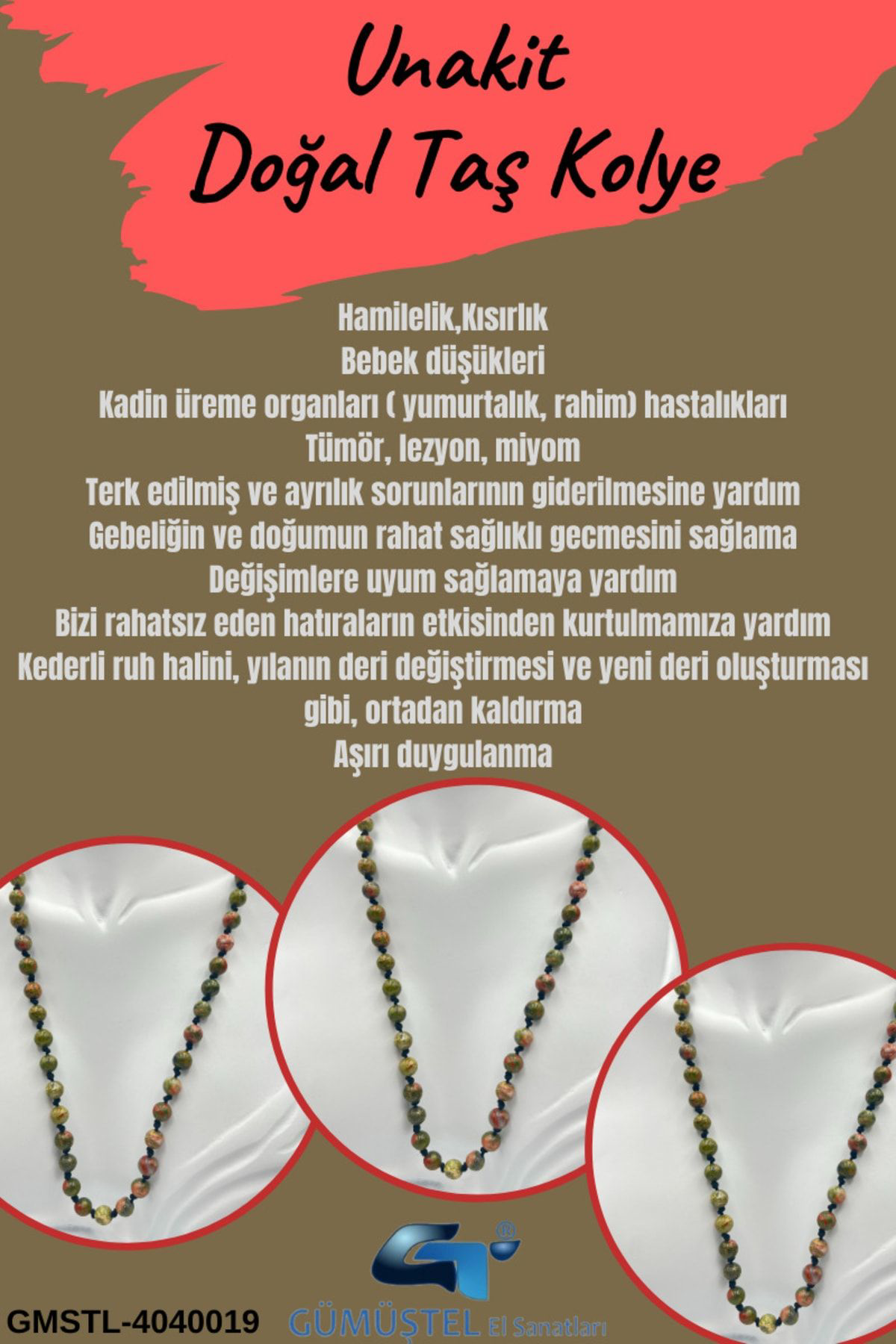 Sertifikalı Doğal Taş Taşı Kolye 6 Mm