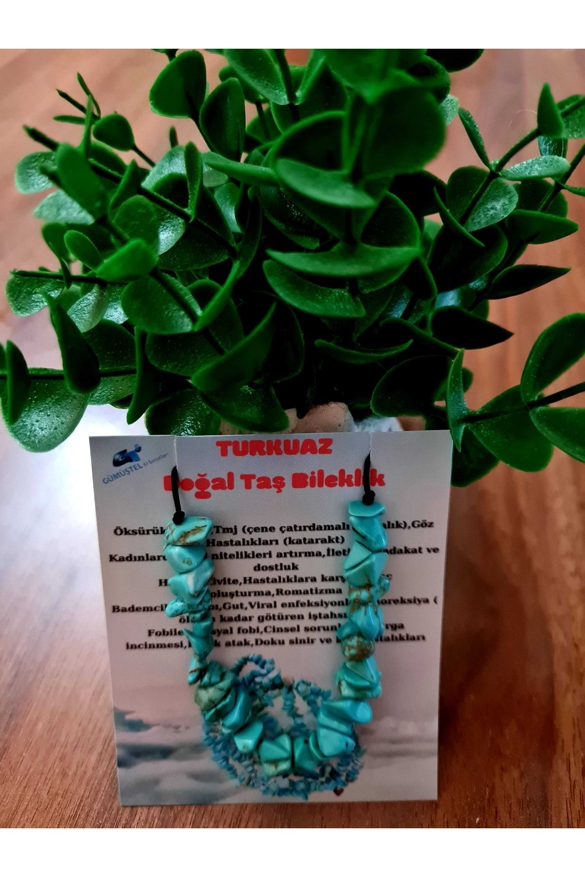 Sertifikalı Doğal Kırık Taş Turkuaz Taşı Bileklik Asansörlü Kilit