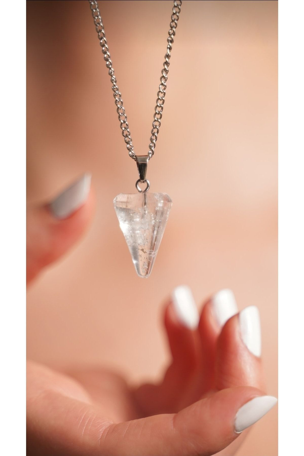 Sertifikalı Doğal Kristal Kuvars Doğal Taş Pandül Kolye (SARKAÇ)