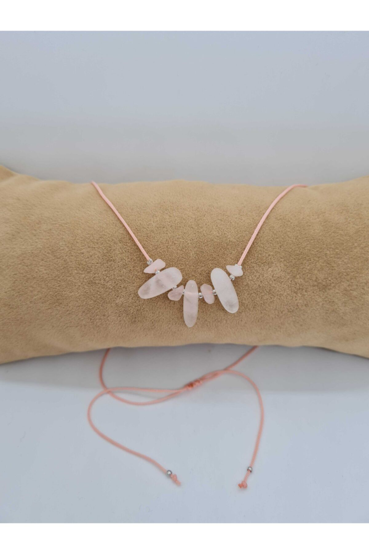 Sertifikalı Doğal Pembe Kuvars Taşı Tasarım Kolye Makrome Ayarlı 