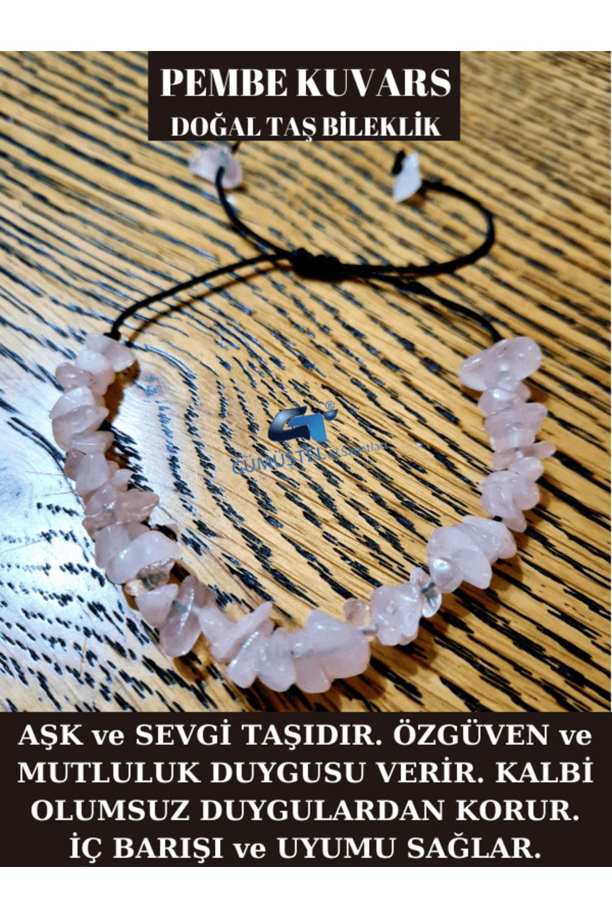 Sertifikalı Doğal Kırık Taş Pembe Kuvars Taşı Bileklik Asansörlü 
