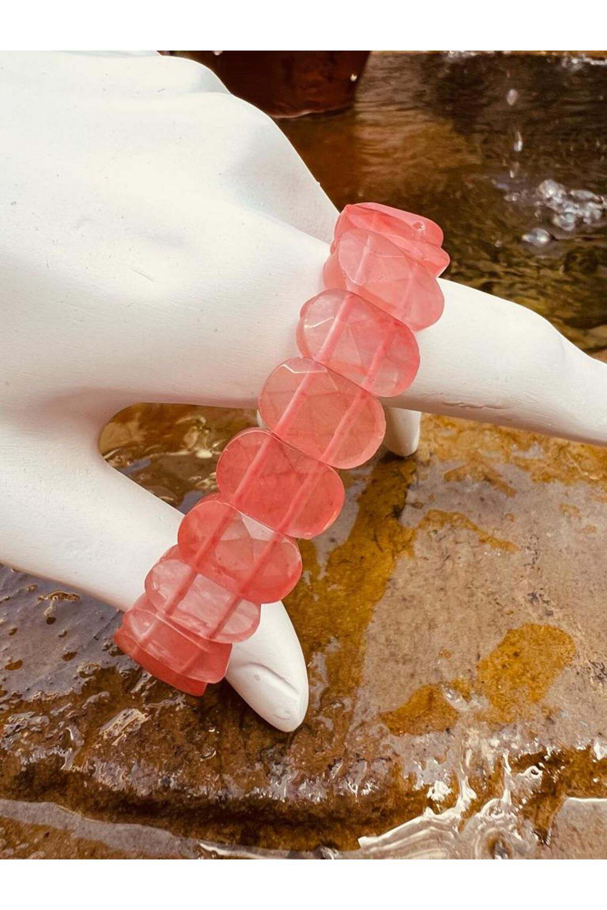 Sertifikalı Doğal Gül (ÇİLEK) Kuvars Taşı Özel Kesim Rolex Bilekl