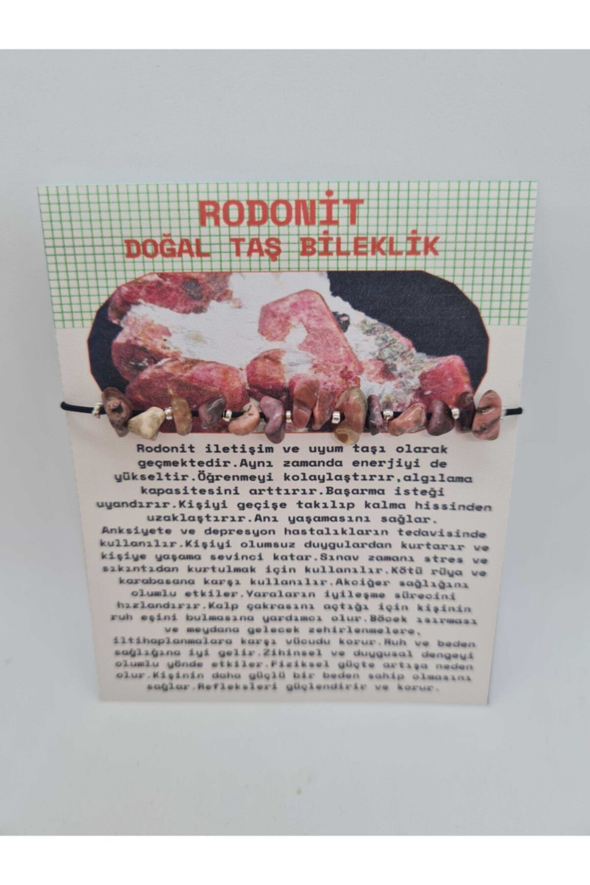 Sertifikalı Doğal Rodonit Taşı Bileklik Orijinal Doğal Taş
