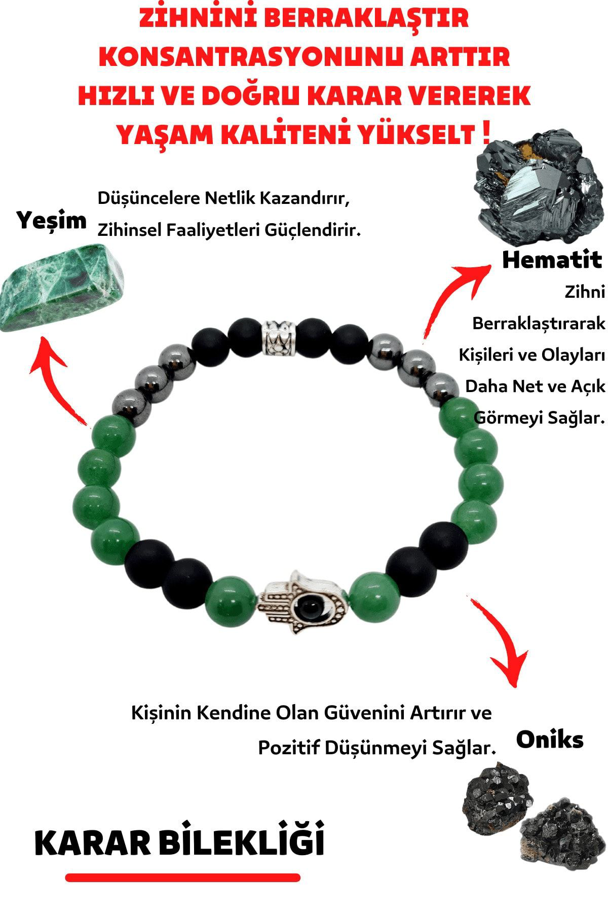 Sertifikalı Doğru Karar Verme Doğaltaş Unisex Tılsım Bilekliği On