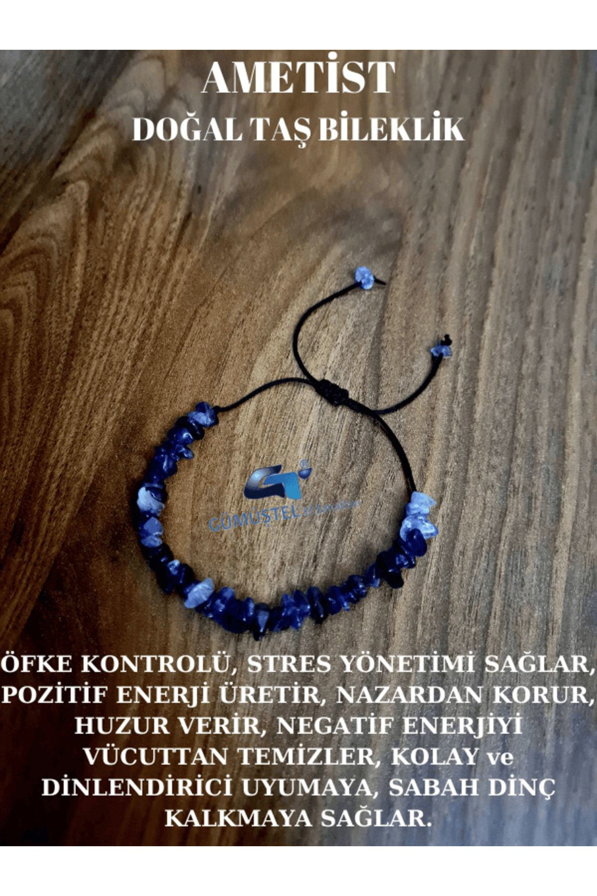 Sertifikalı Doğal Kırık Taş Ametist Taşı Bileklik Asansörlü Kilit