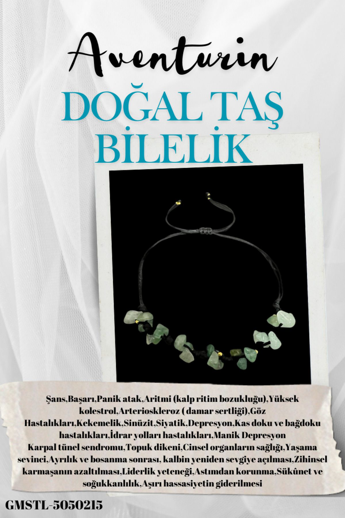 Sertifikalı Doğal Taş Aventurin Bileklik Özel Tasarım El Yapımı A