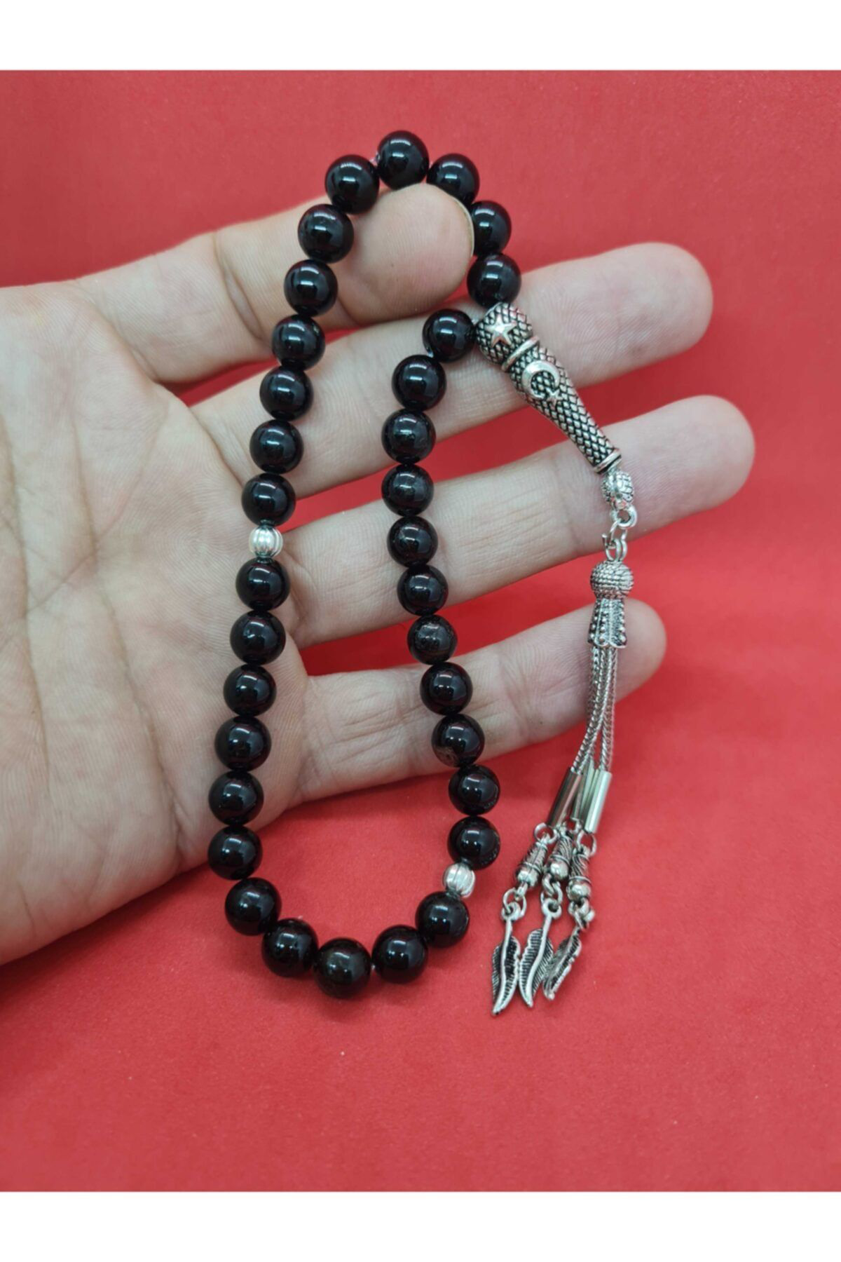 Gümüştel El Sanatlari Sertifikali Doğal Taş Siyah Turmalin Tesbih 8 Mm