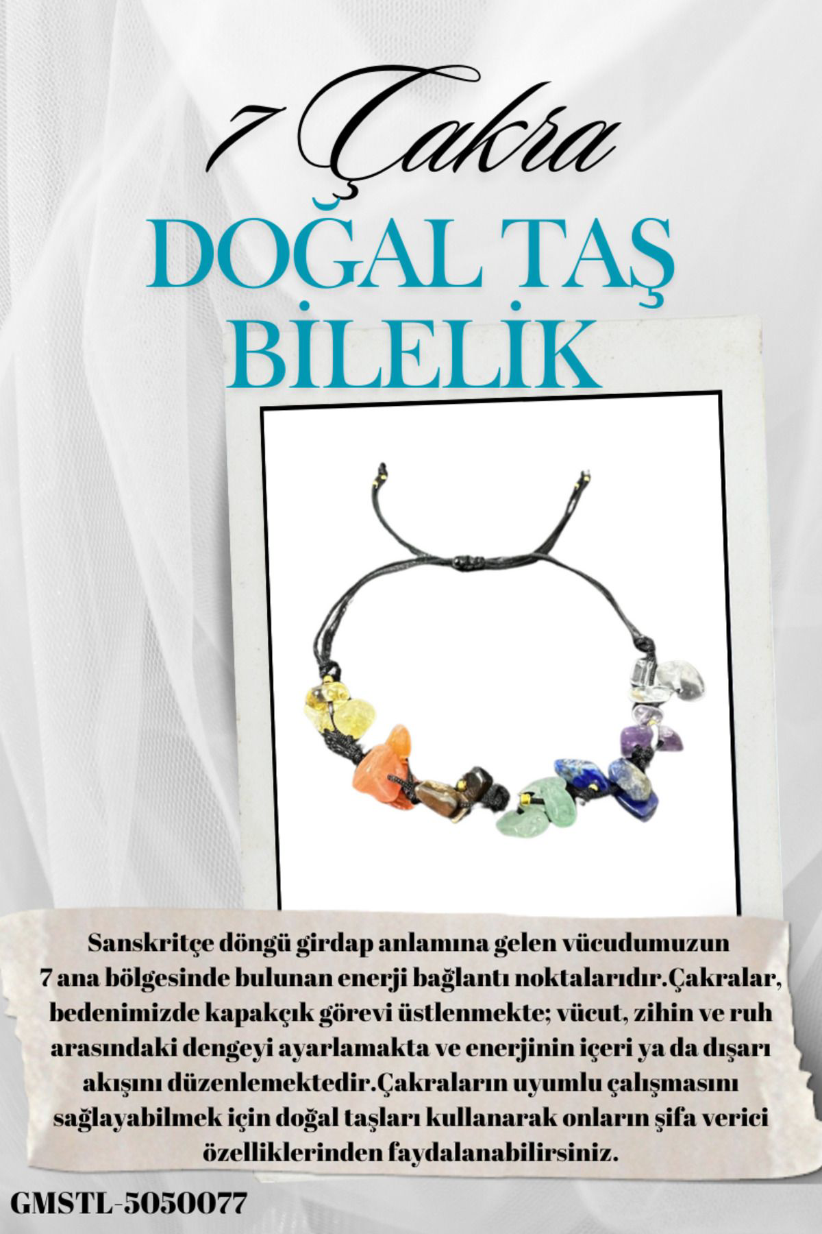 Sertifikalı Doğal Taş 7 Çakra Bileklik Özel Tasarım El Yapımı Asa