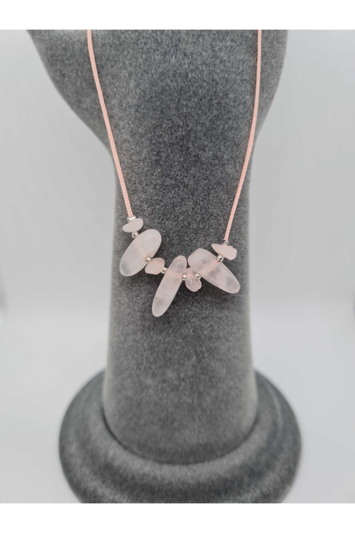 Sertifikalı Doğal Pembe Kuvars Taşı Tasarım Kolye Makrome Ayarlı 