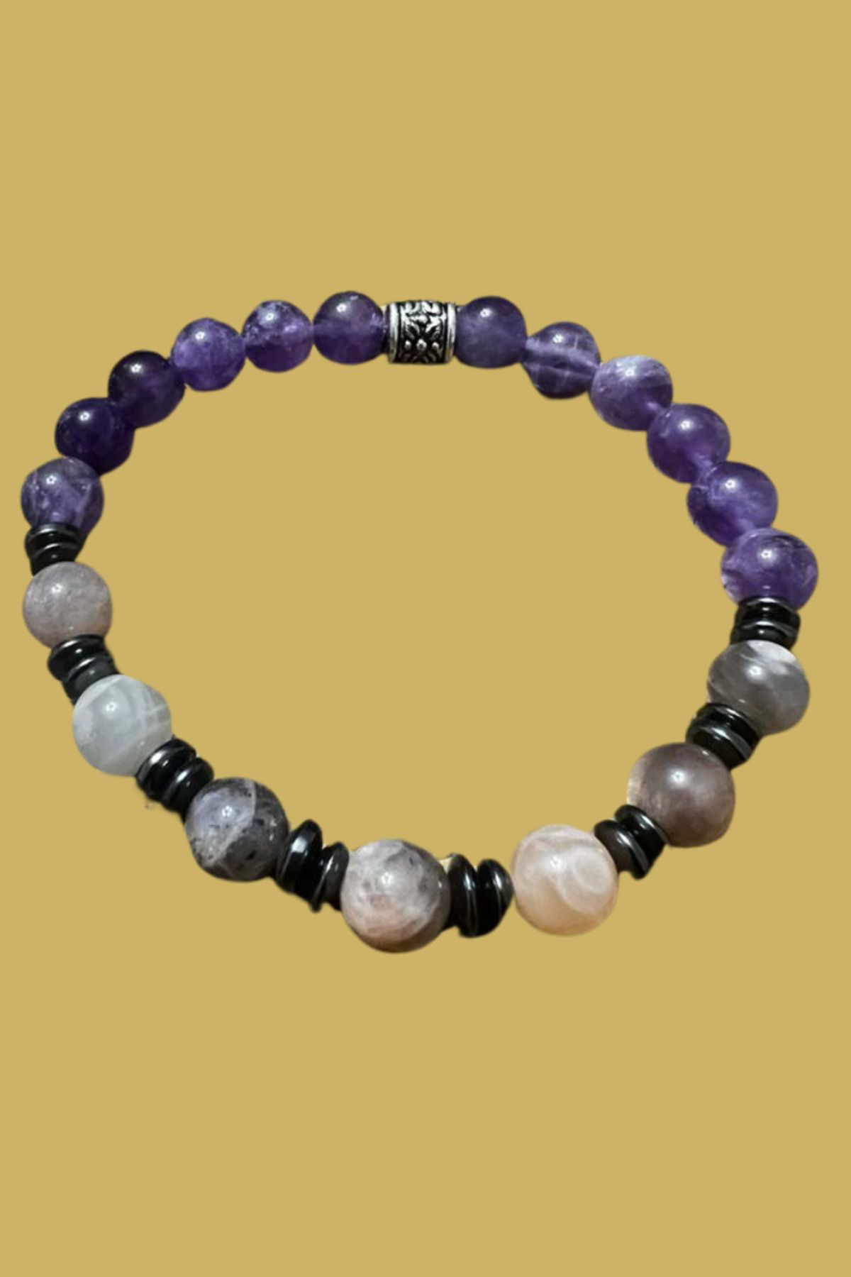 Gümüştel El Sanatlari Sertifikali Doğal Taş Ametist & Güneş & Hematit Bileklik Aaa Kali