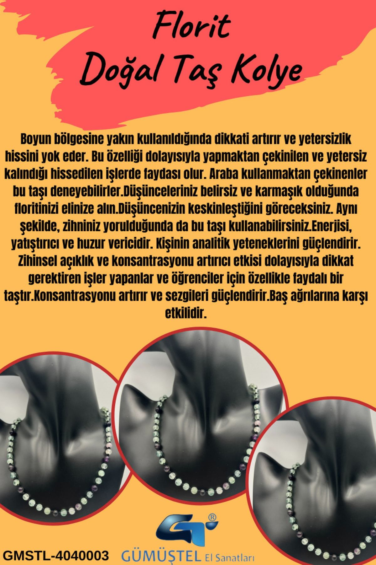 Sertifikalı Doğal Taş Florit Taşı Kolye Aaa Kalite 6mm