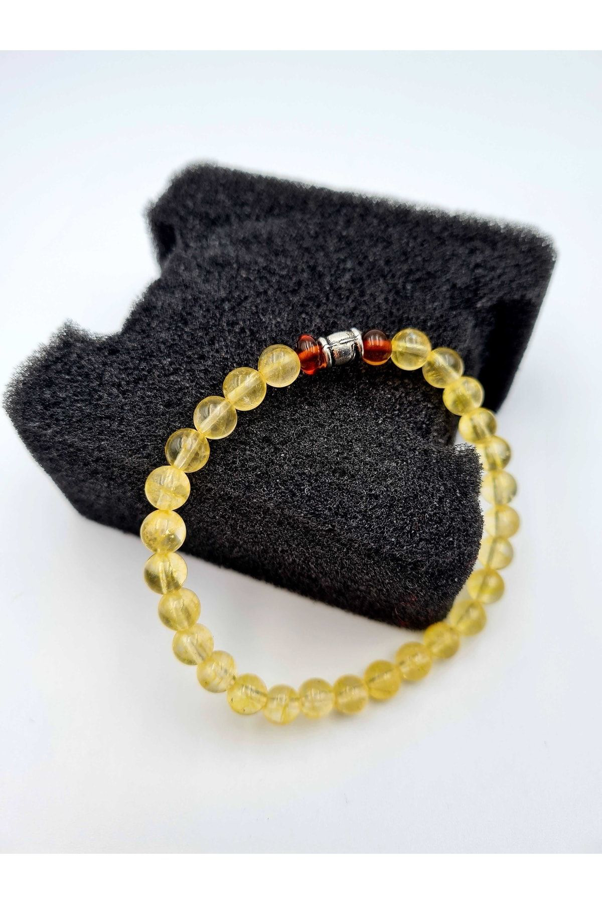Sertifikalı Doğal Sitrin Taşı & Kehribar Bileklik Aaa Kalite 6 Mm