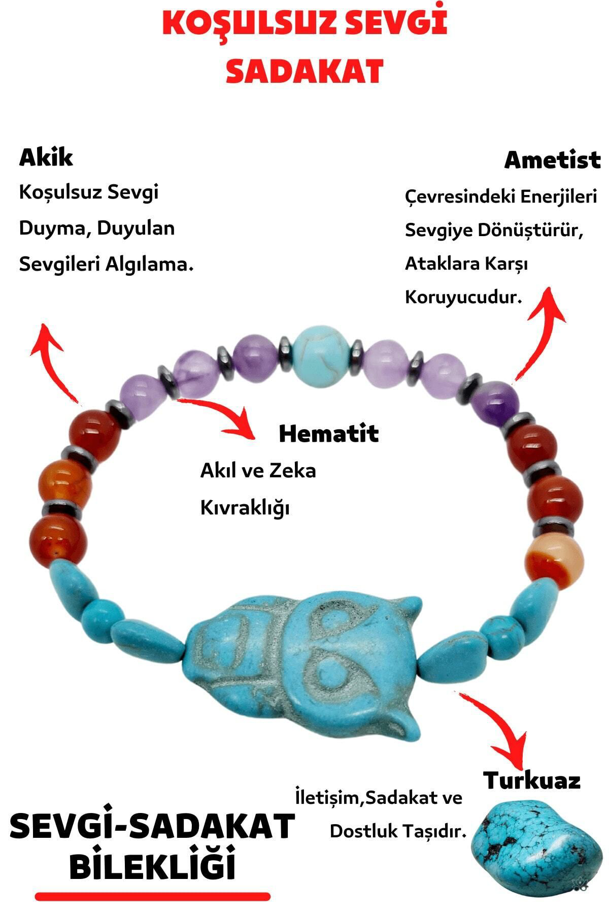 Sertifikalı Doğal Taş Sevgi Sadakat Bilekliği (ametist Hematit Ka