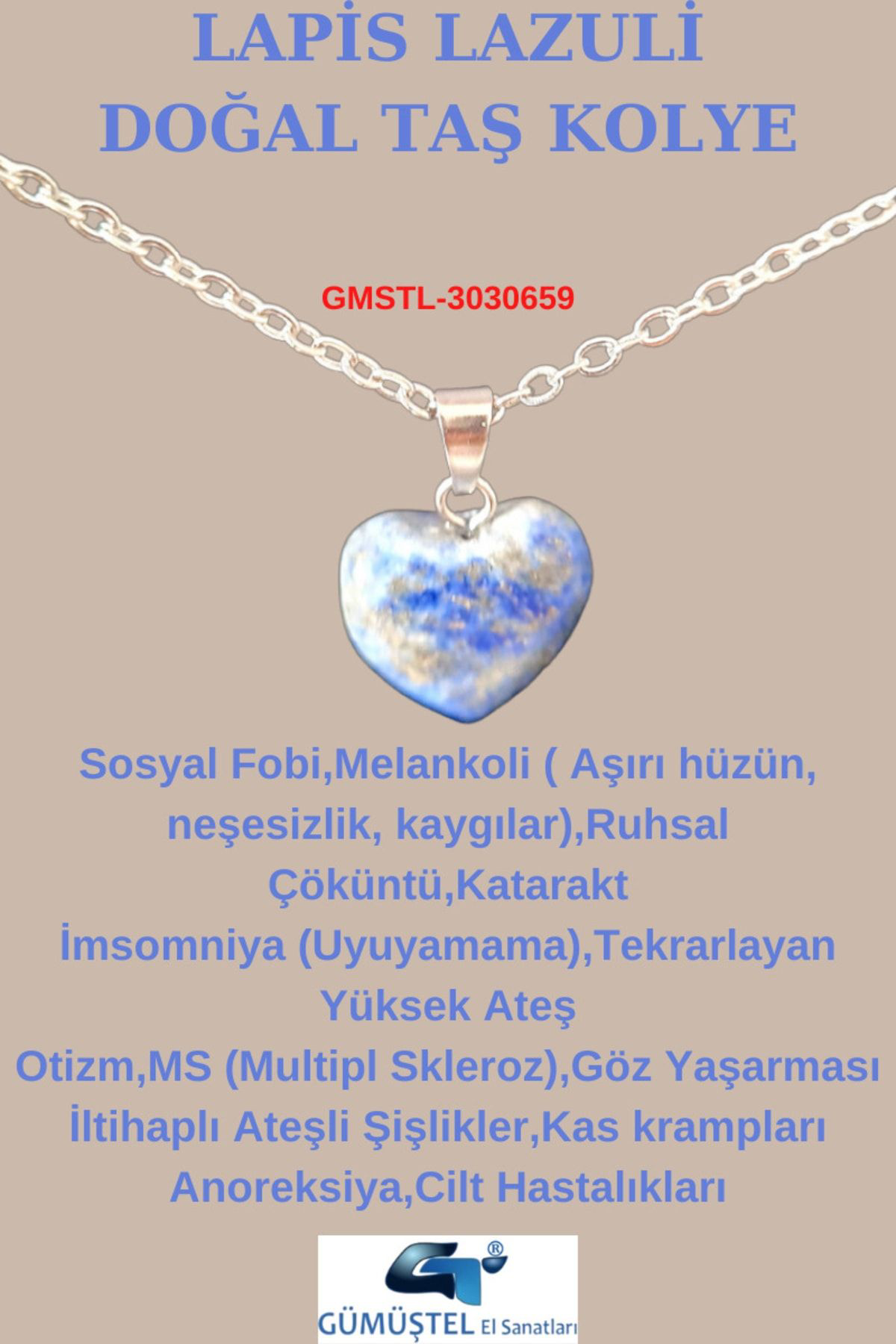 Sertifikalı Doğal Taş Lapis Lazuli Kalp Model Minimal Kolye Aaa K