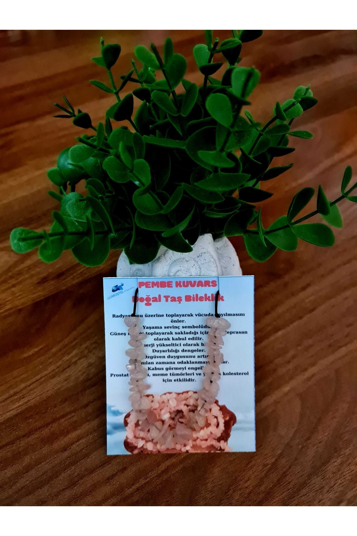 Sertifikalı Doğal Kırık Taş Pembe Kuvars Taşı Bileklik Asansörlü 