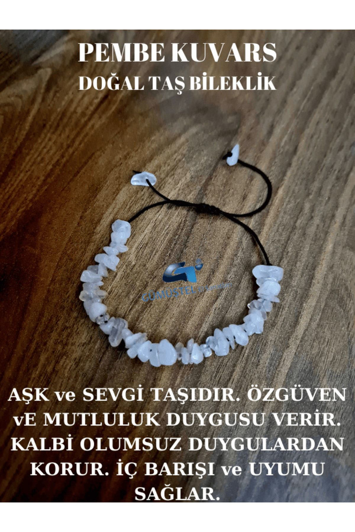 Sertifikalı Doğal Kırık Taş Pembe Kuvars Taşı Bileklik Asansörlü 