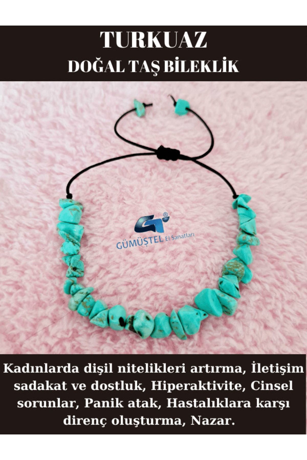 Sertifikalı Doğal Kırık Taş Turkuaz Taşı Bileklik Asansörlü Kilit
