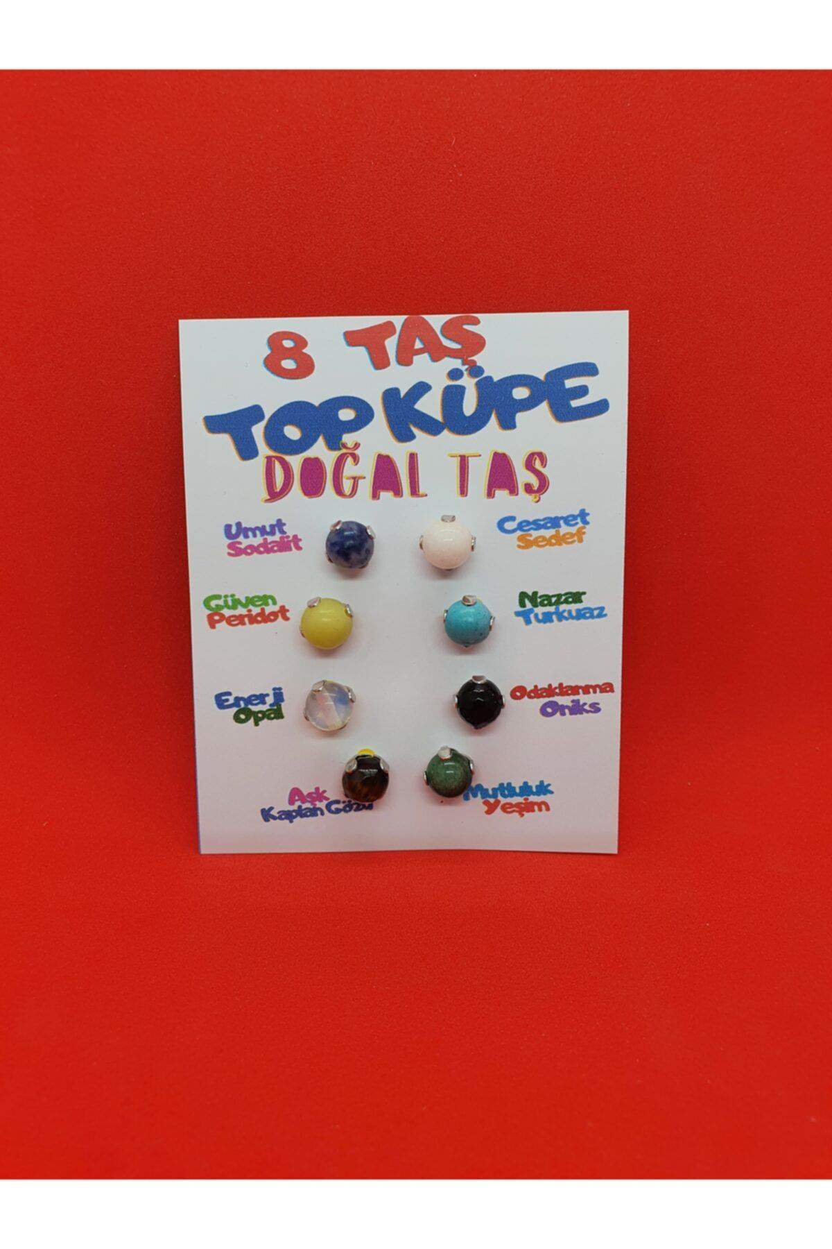 Sertifikalı Doğal Taş Top Küpe 8 Adet Kıkırdak Küpe Tekli Küpe Or
