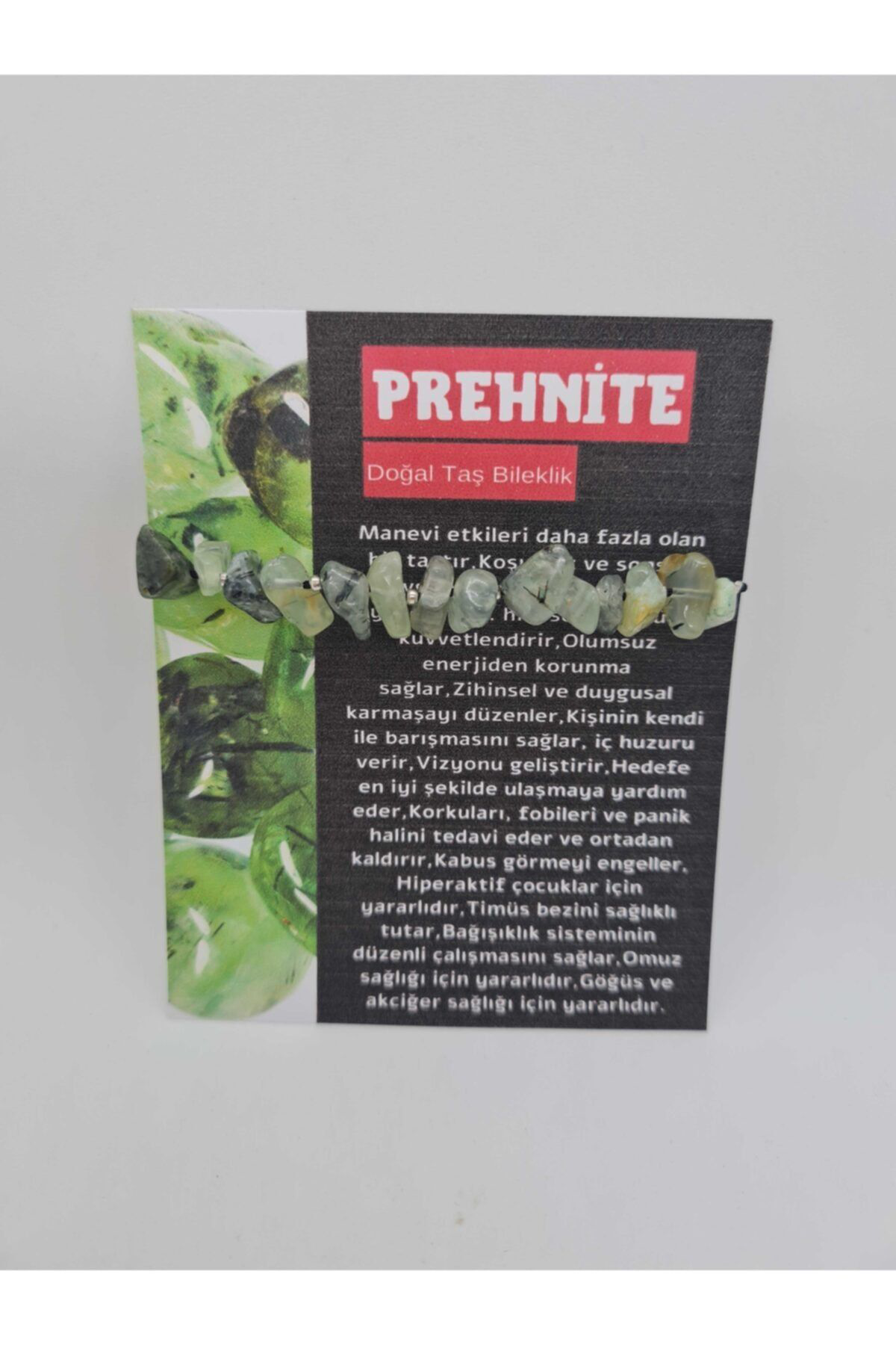 Sertifikalı Doğal Prehnite Taşı Bileklik Orijinal Doğal Taş