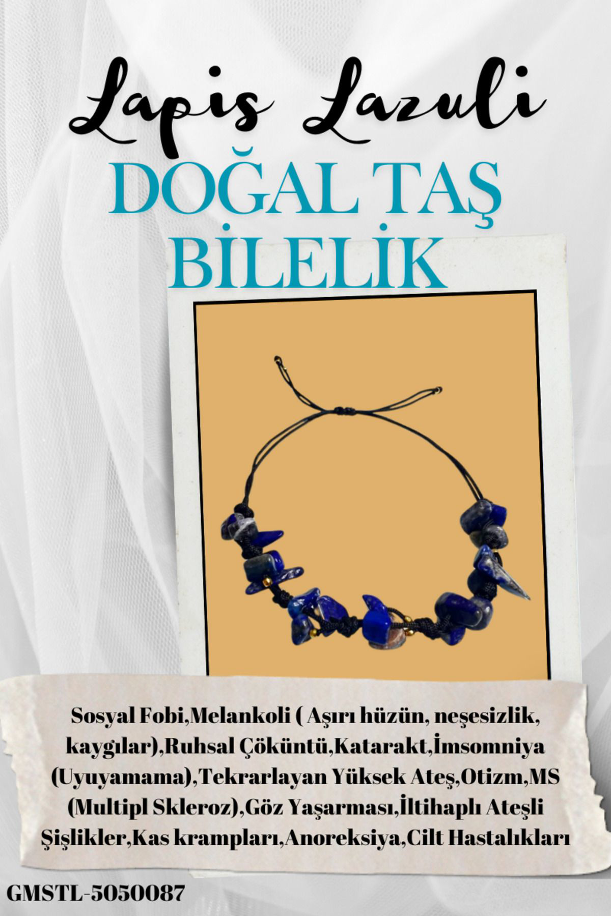 Sertifikalı Doğal Taş Lapis Lazuli Bileklik Özel Tasarım El Yapım