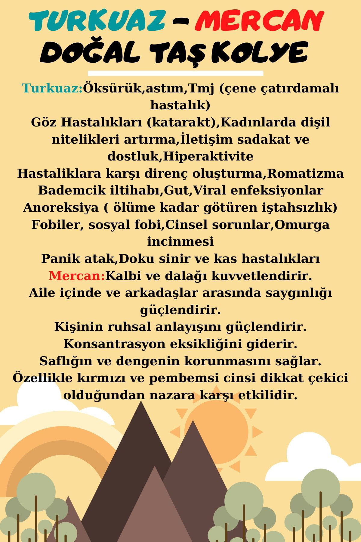 Sertifikalı Doğal Taş Kolye Turkuaz Mercan Hematit Doğal Taş