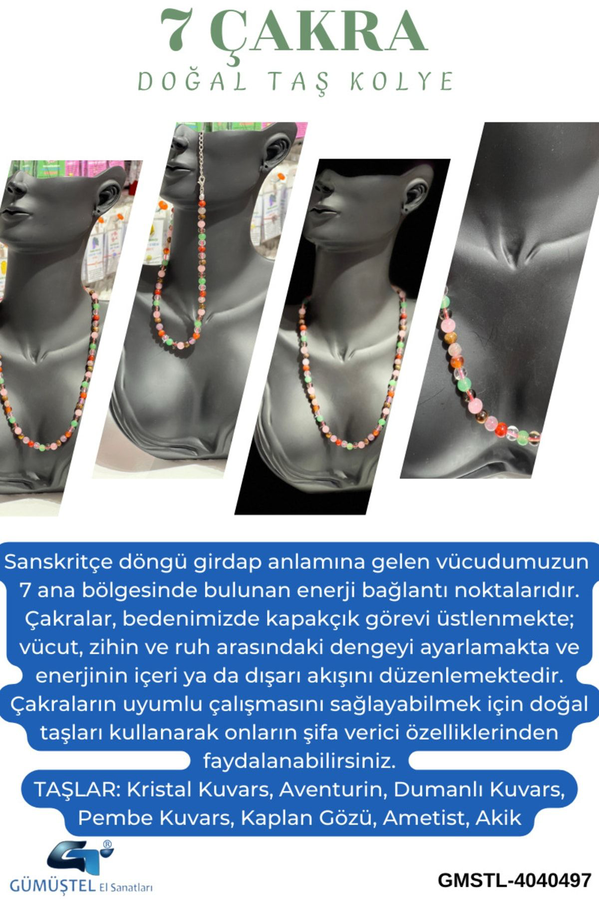 Sertifikalı Doğal Taş 7 Çakra Tasarım Kolye