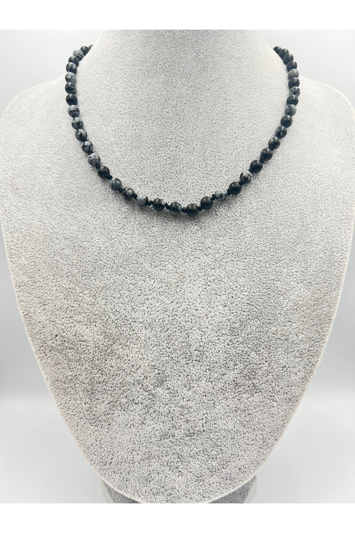 Sertifikalı Doğal Taş Obsidyen Taşı Kolye Aaa Kalite 6mm