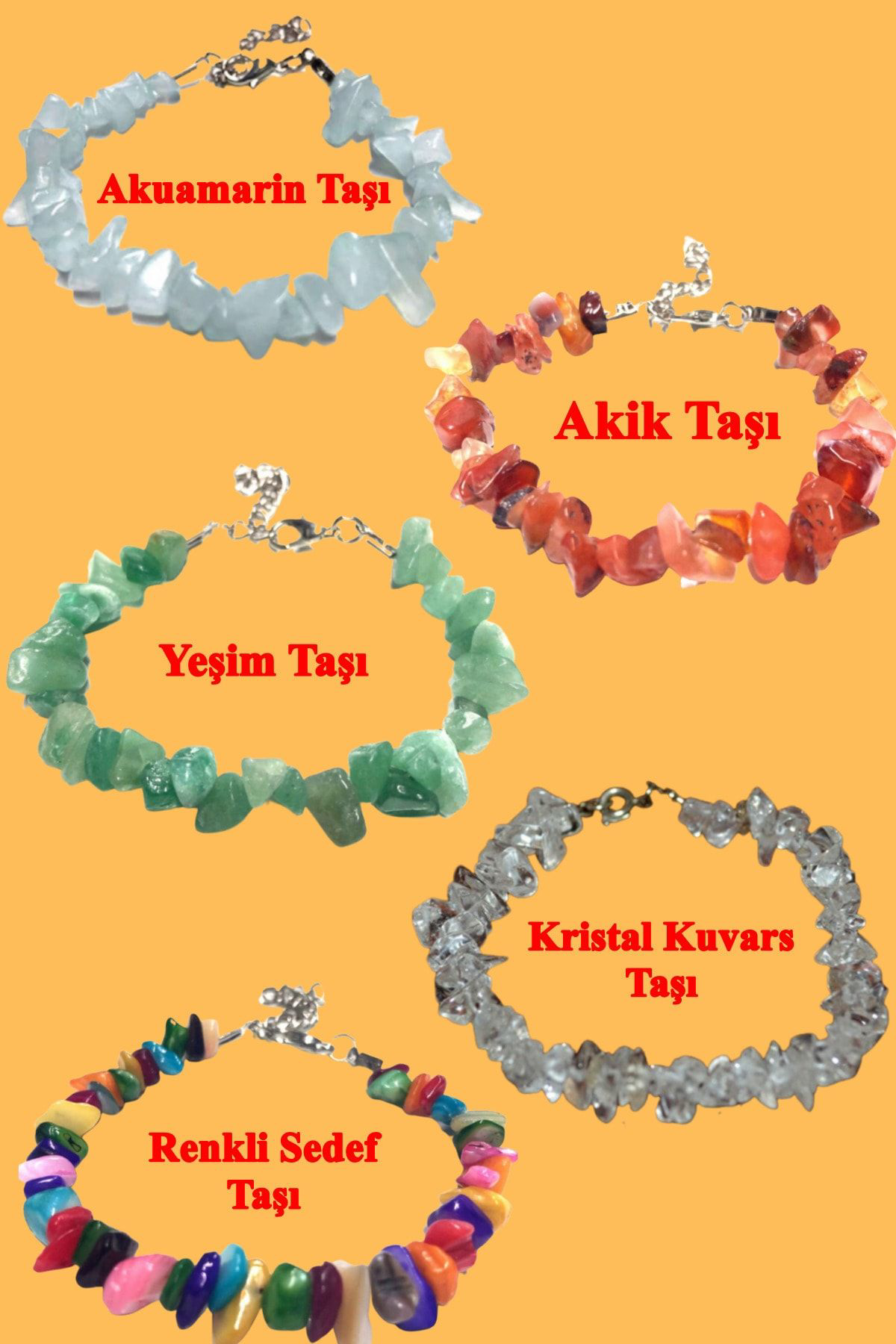 Sertifikalı Doğal Taş Bileklik 5 Adet