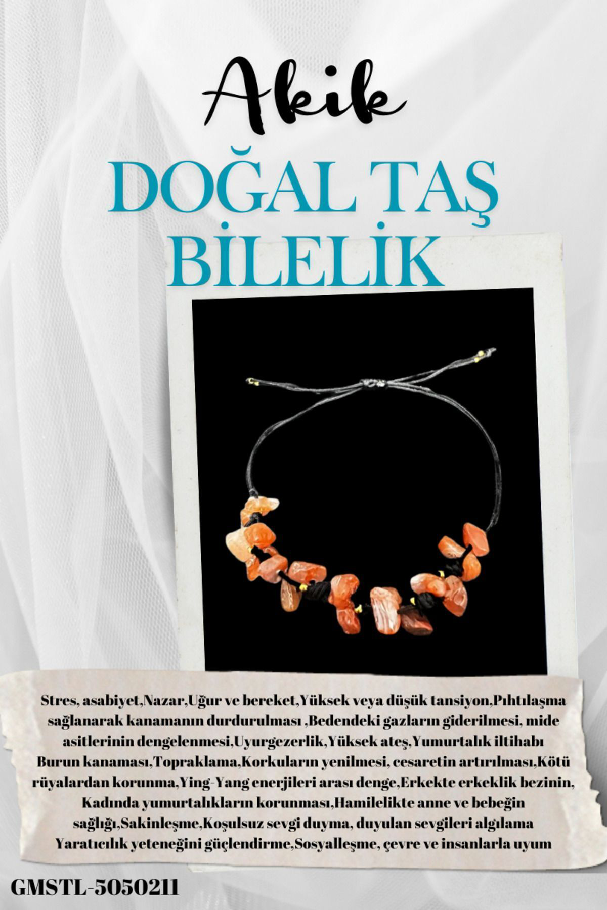 Sertifikalı Doğal Taş Akik Bileklik Özel Tasarım El Yapımı Asansö