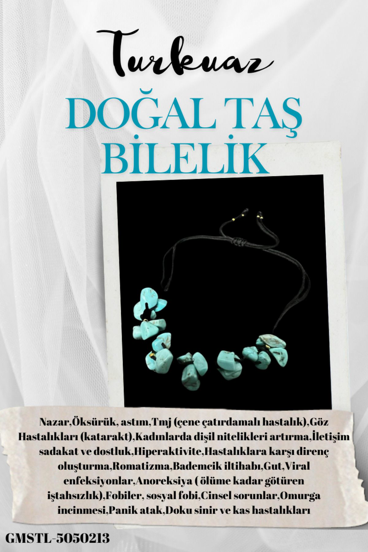 Sertifikalı Doğal Taş Turkuaz Bileklik Özel Tasarım El Yapımı Asa