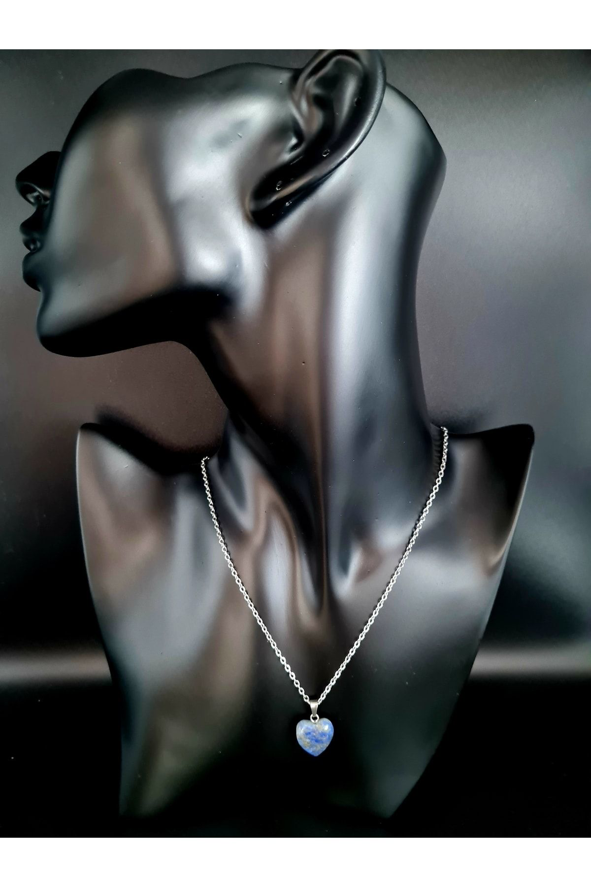 Sertifikalı Doğal Taş Lapis Lazuli Kalp Model Minimal Kolye Aaa K