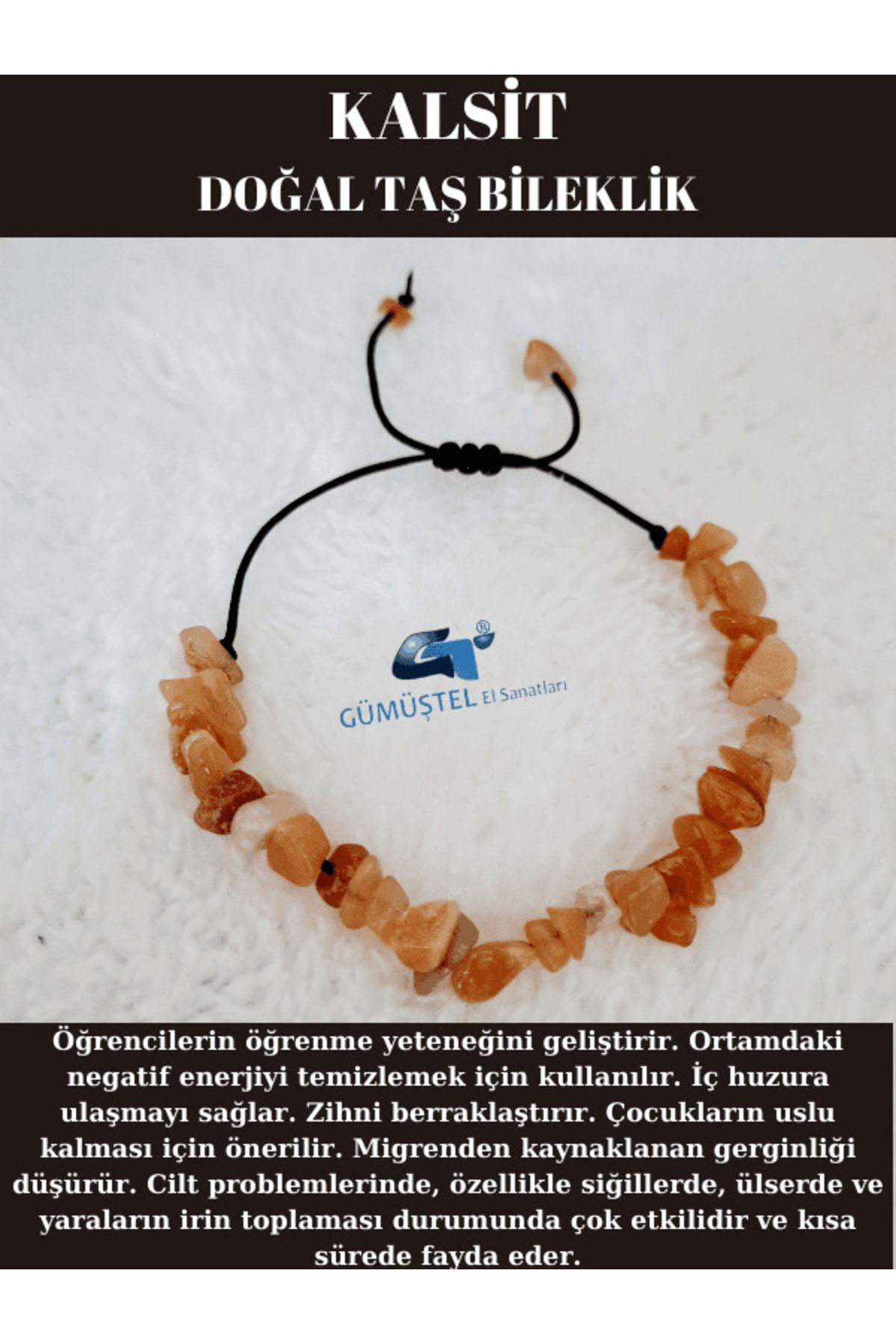 Sertifikalı Doğal Kırık Taş Kalsit Taşı Bileklik Asansörlü Kilit 