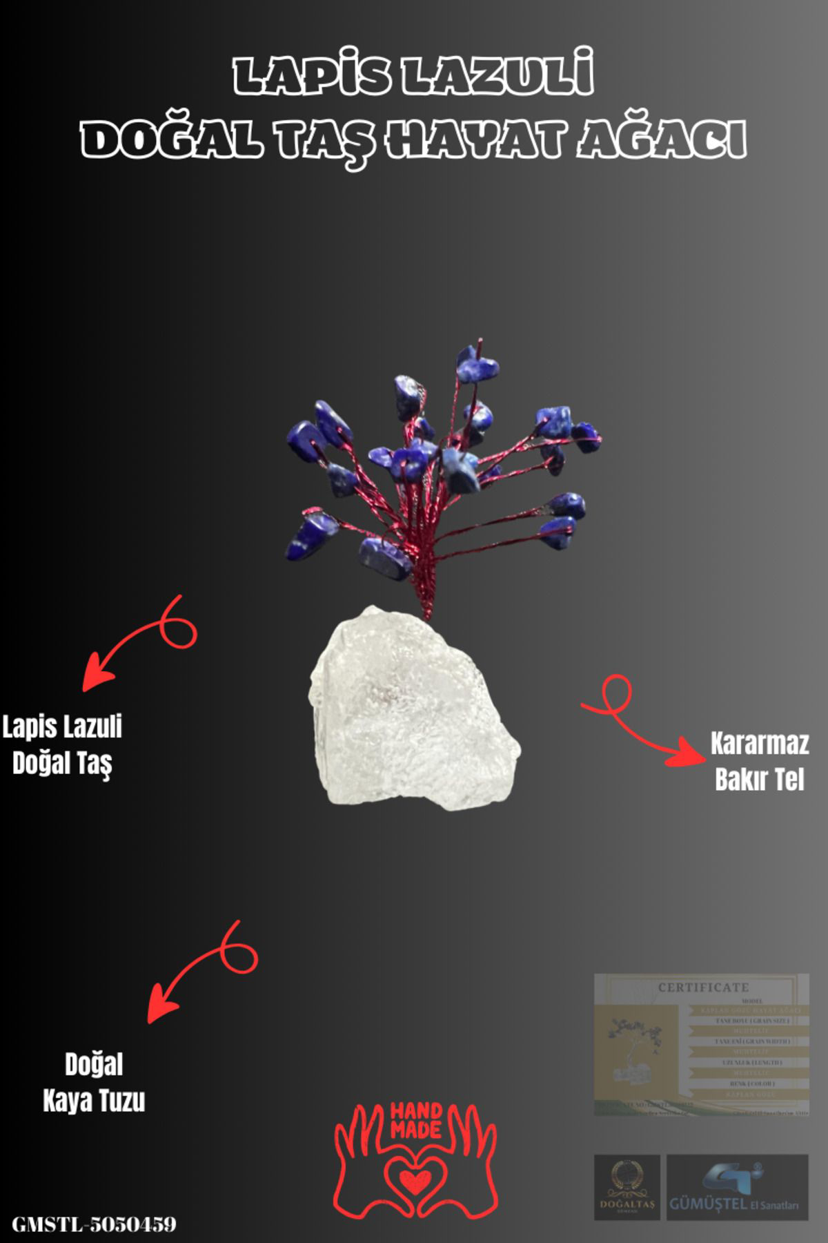 Sertifikalı Doğal Taş Lapis Lazuli Taşı Dekoratif El Yapımı Ağaç