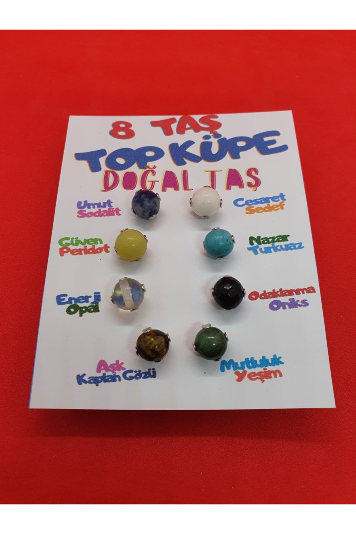 Sertifikalı Doğal Taş Top Küpe 8 Adet Kıkırdak Küpe Tekli Küpe Or