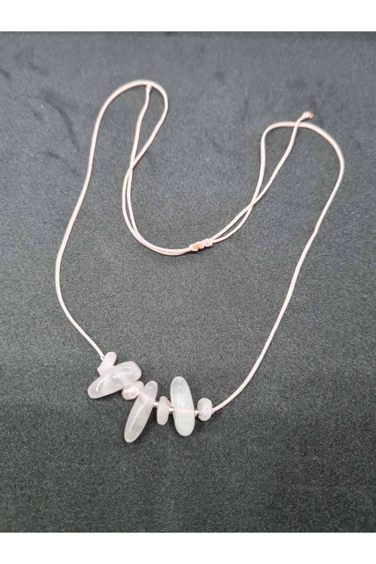 Sertifikalı Doğal Pembe Kuvars Taşı Tasarım Kolye Makrome Ayarlı 