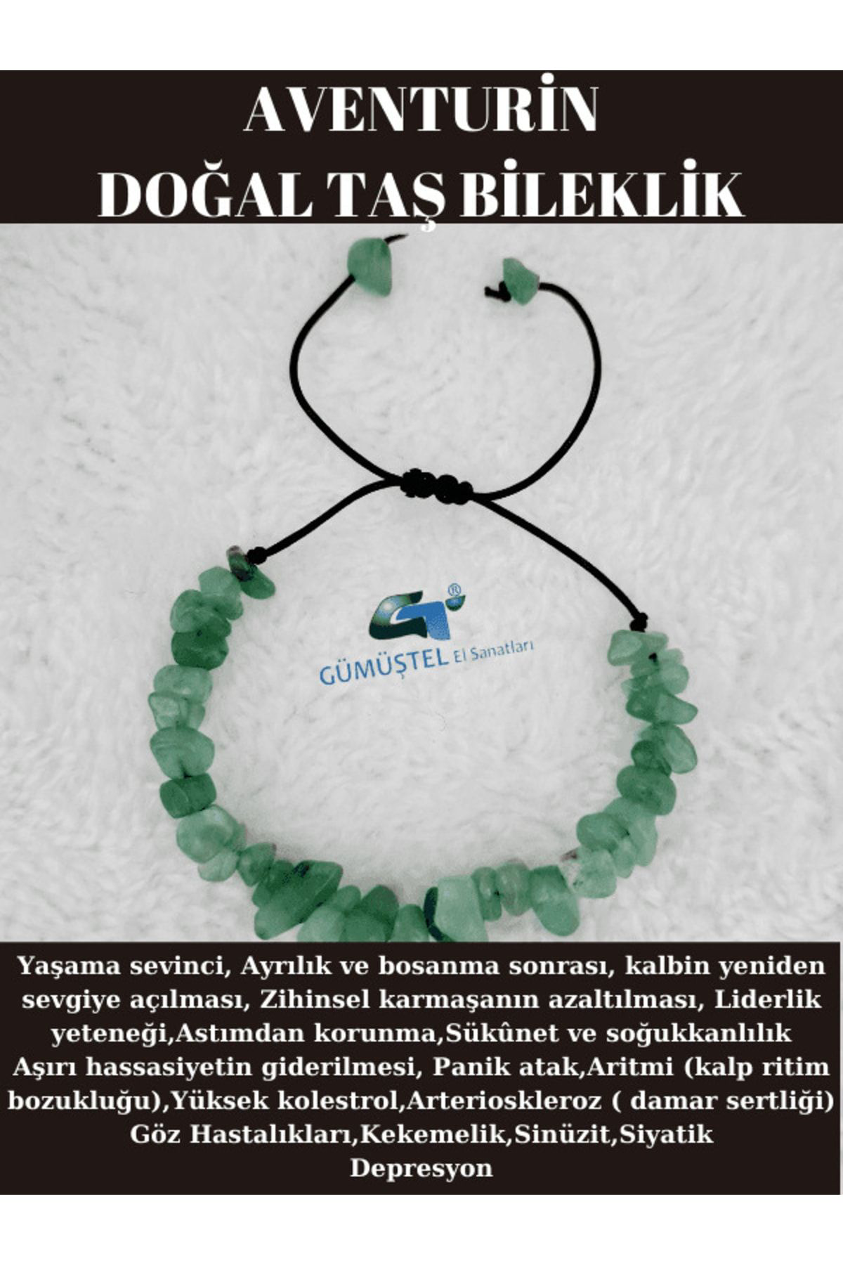 Sertifikalı Doğal Kırık Taş Aventurin Taşı Bileklik Asansörlü Kil