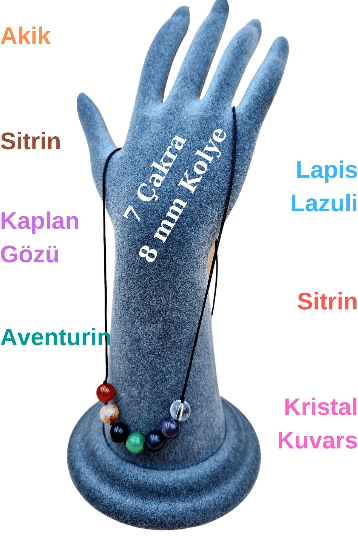 Sertifikalı Doğal 7 Çakra Tasarım Kolye Doğal Taş 8 Mm