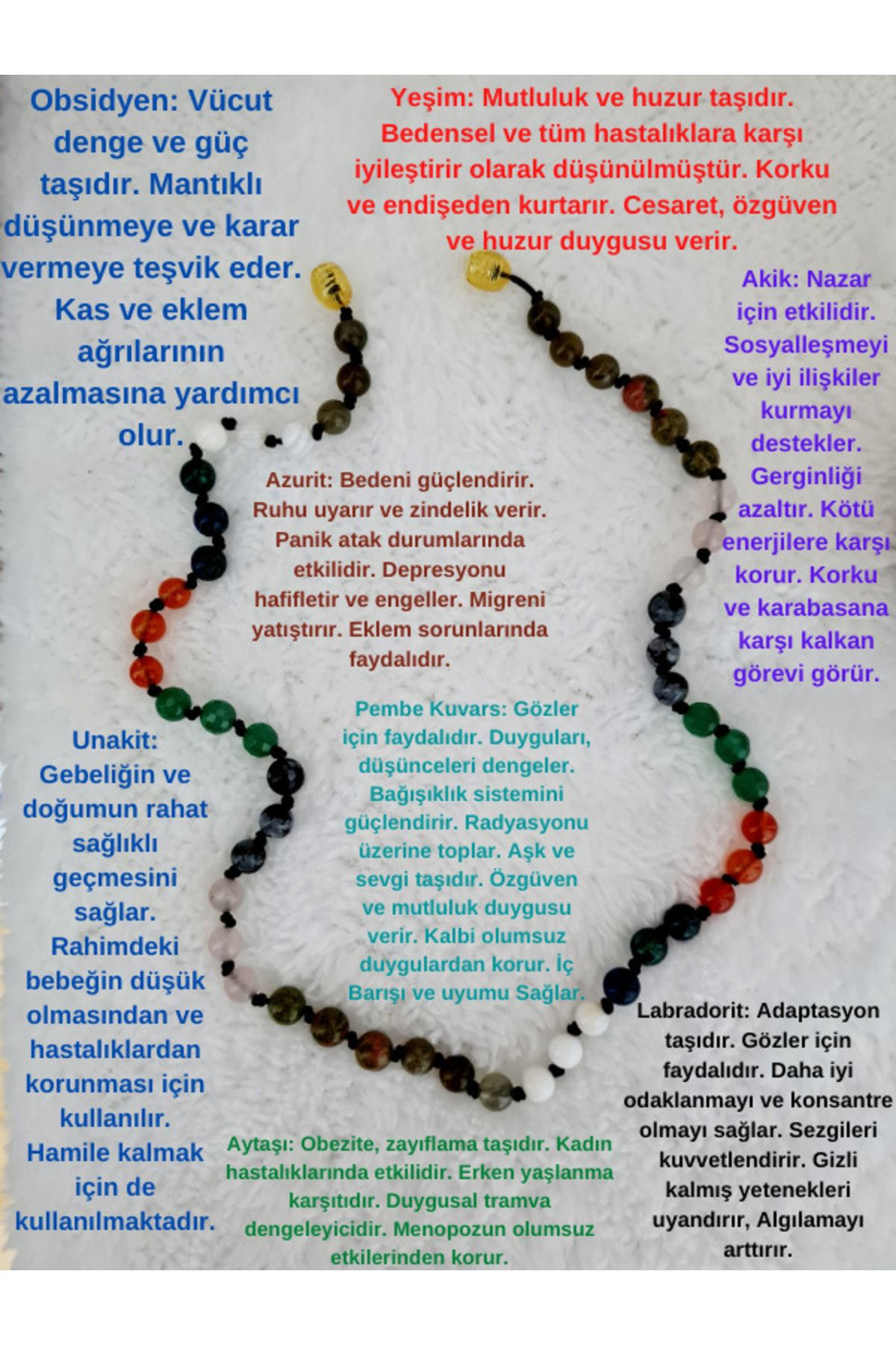 Sertifikalı Doğal Taş Tasarım Kolye Labradorit,aytaşı,azurit,akik