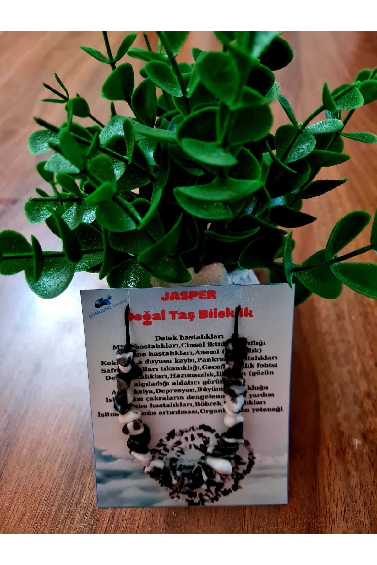 Sertifikalı Doğal Kırık Taş Panda Jasper Taşı Bileklik Asansörlü 