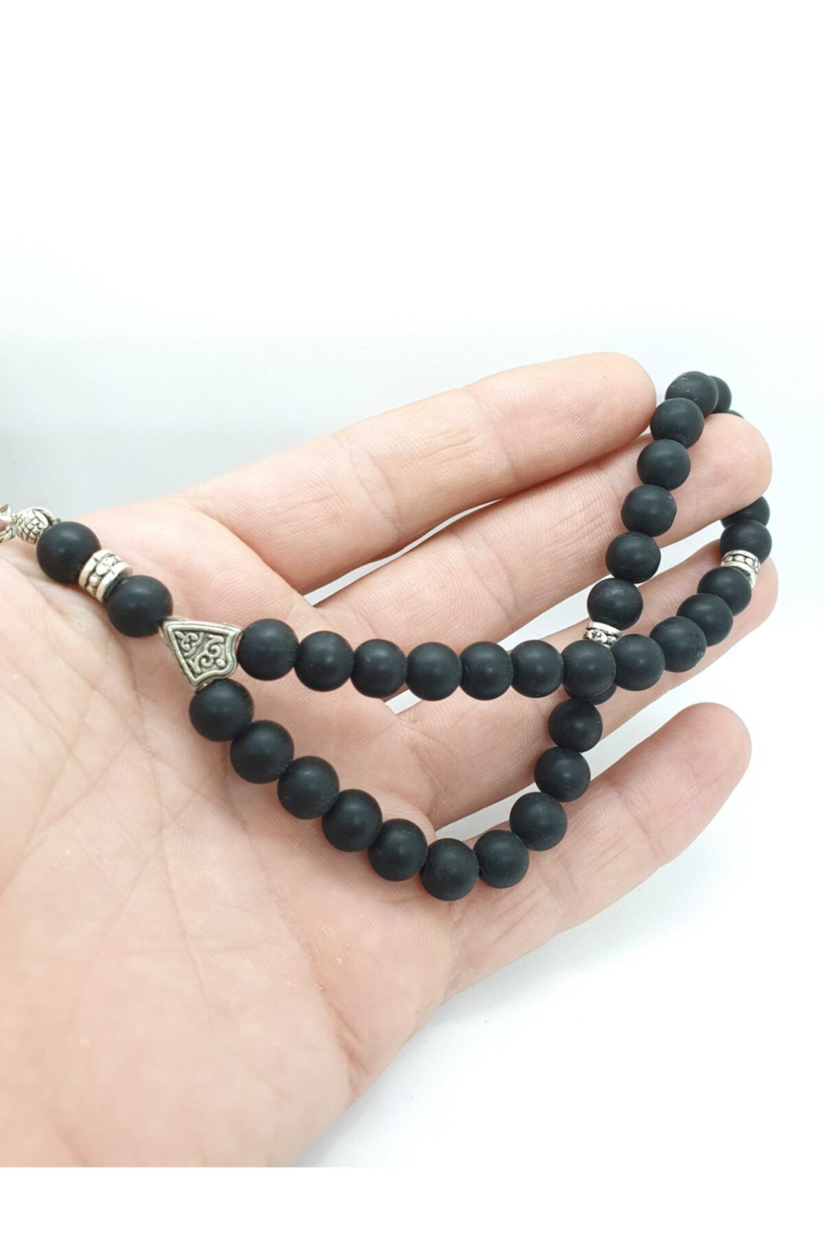 Gümüştel El Sanatlari Sertifikali Doğal Taş Mat Oniks Taşi 8 Mm Tesbih