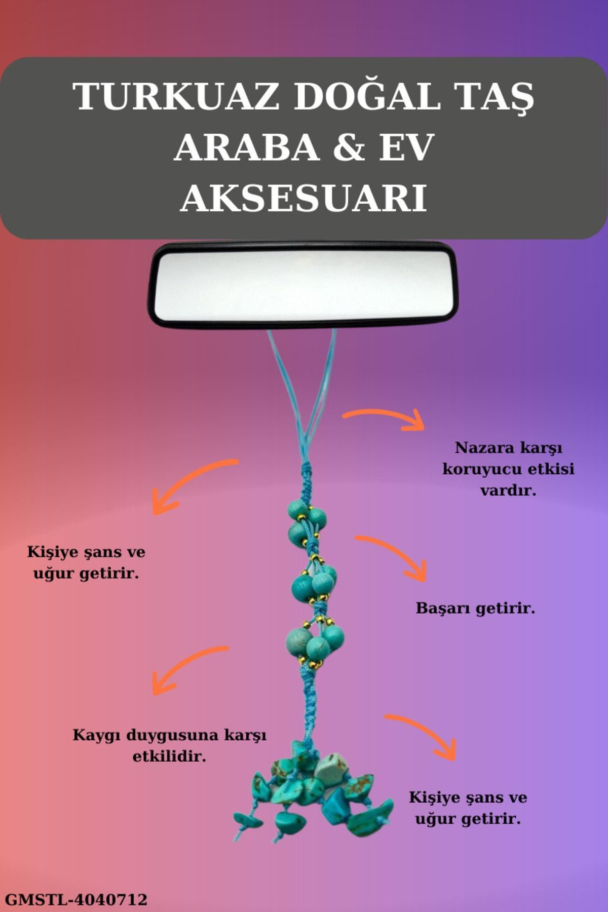 Sertifikalı Doğal Taş Turkuaz Sallanan Dikiz Ayna Süsü Yeni Trend