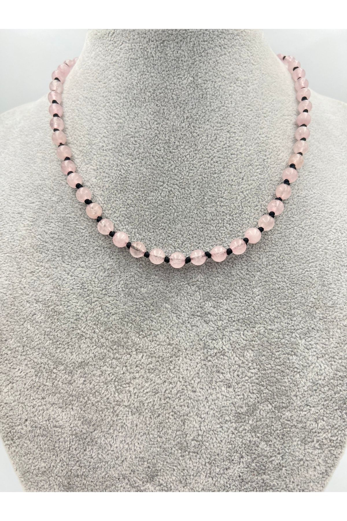Sertifikalı Doğal Taş Pembe Kuvars Taşı Kolye Aaa Kalite 6mm