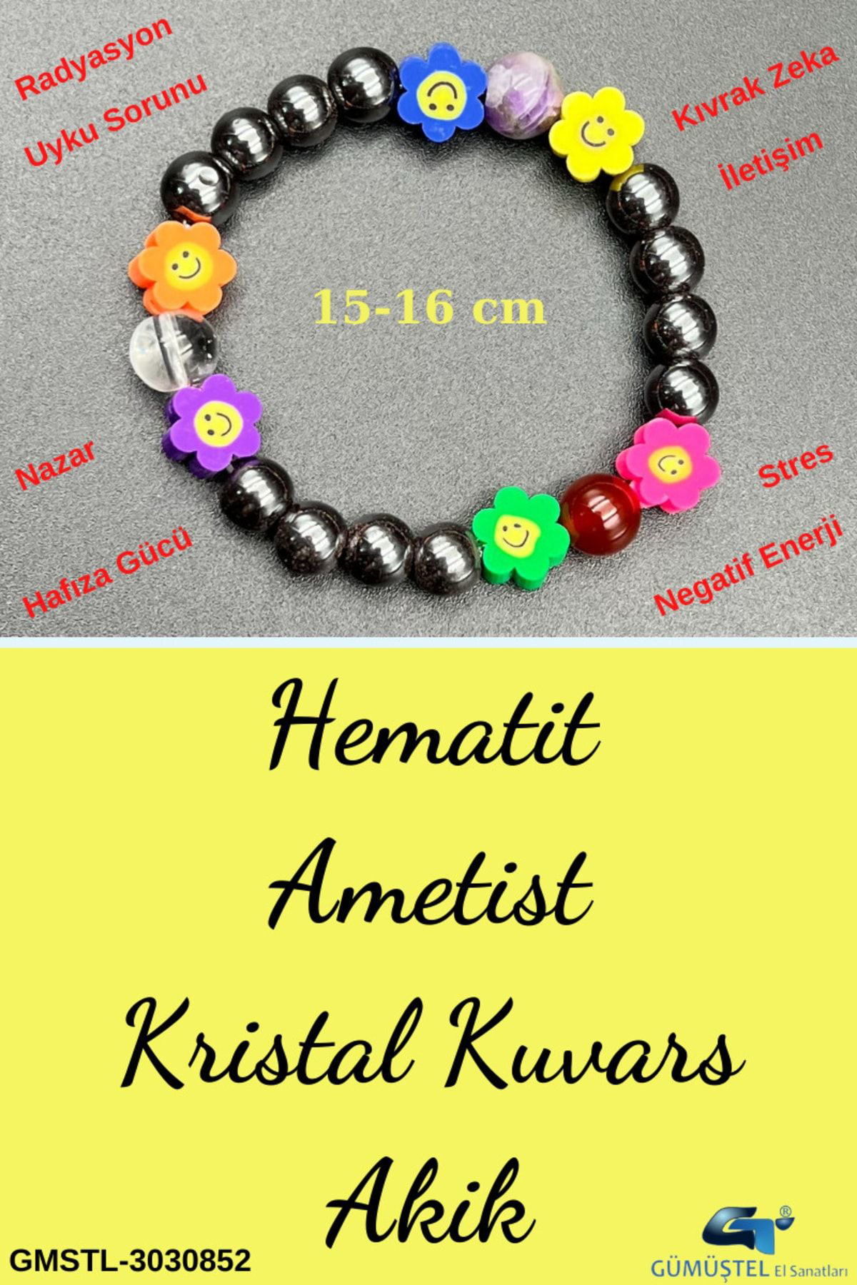 Sertifikalı Doğal Taş Çocuk Bilekliği Ametist Hematit Kristal Kuv Sertifikalı Doğal Taş Çocuk Bilekliği Ametist Hematit Kristal Kuv