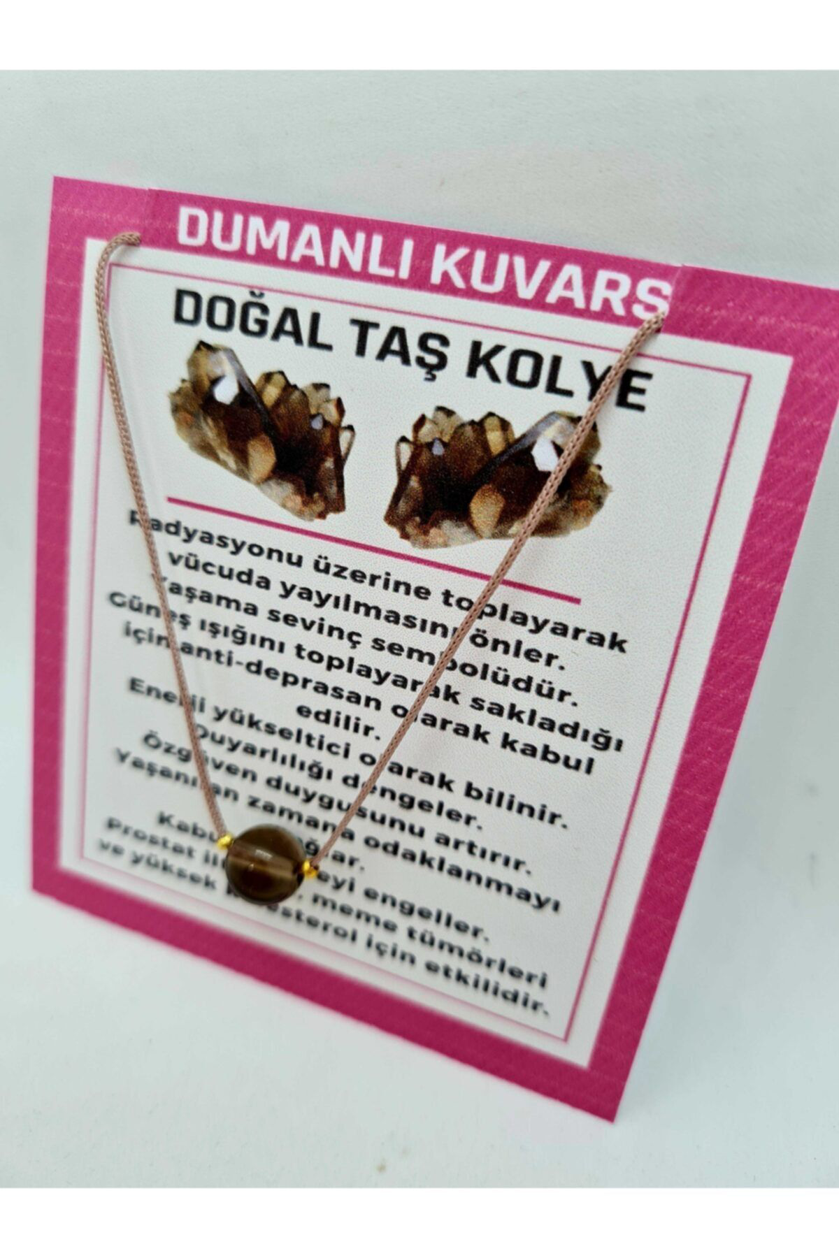 Sertifikalı Dumanlı Kuvars Taşı Kolye Ayarlanabilir Orijinal Doğa