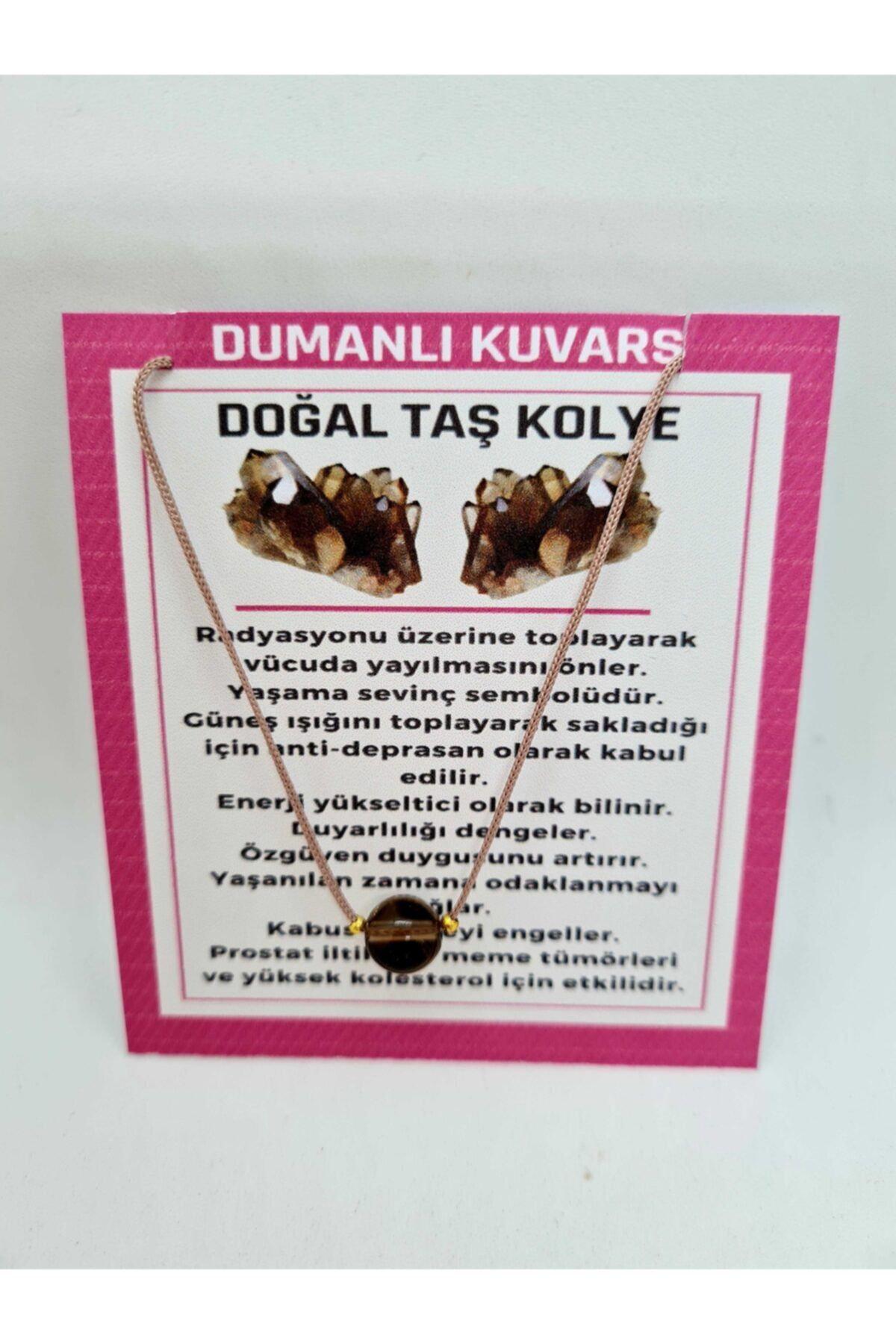 Sertifikalı Dumanlı Kuvars Taşı Kolye Ayarlanabilir Orijinal Doğa