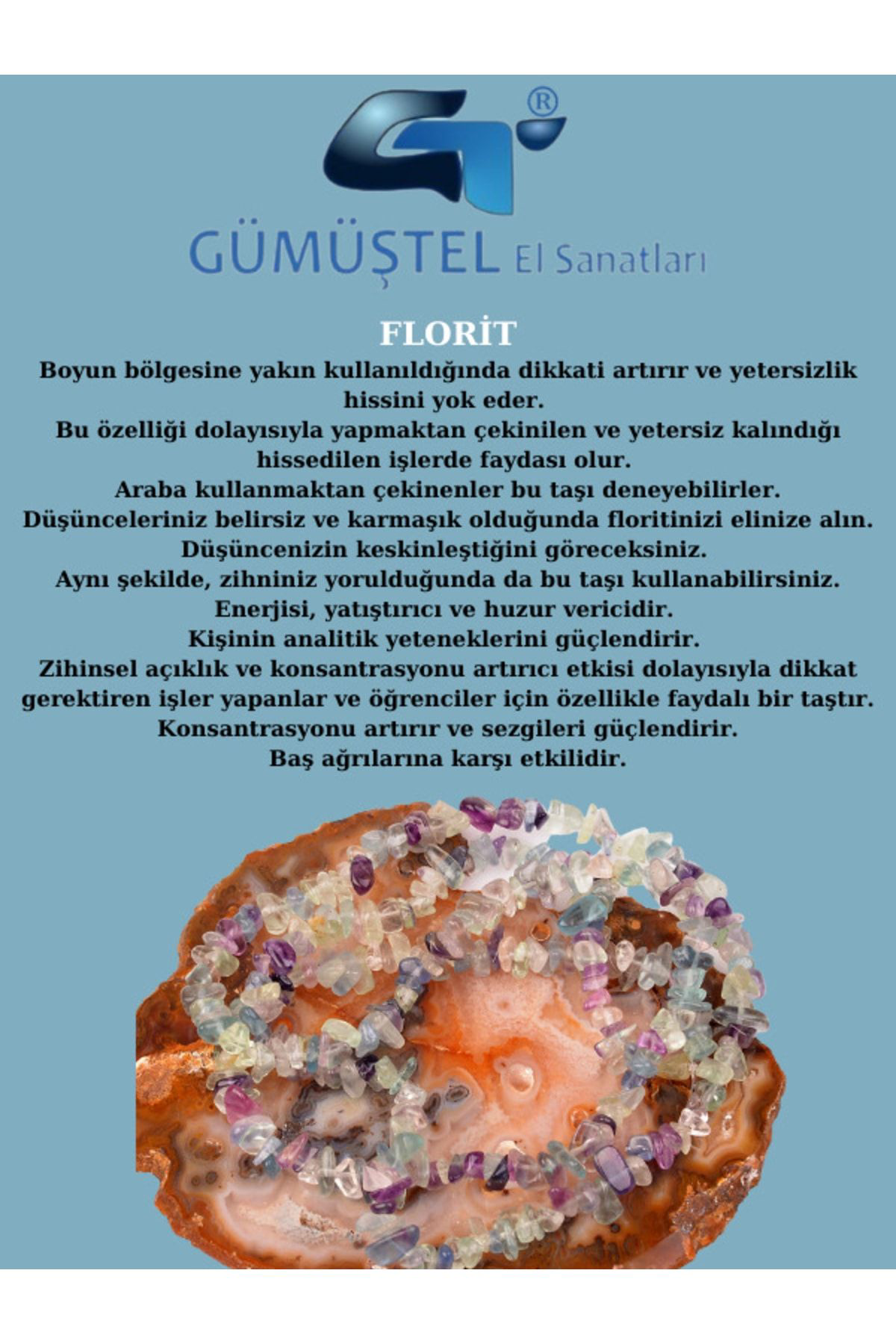 Gümüştel El Sanatlari Sertifikali Florit Kirik Doğal Taş - 20 Gr Delikli