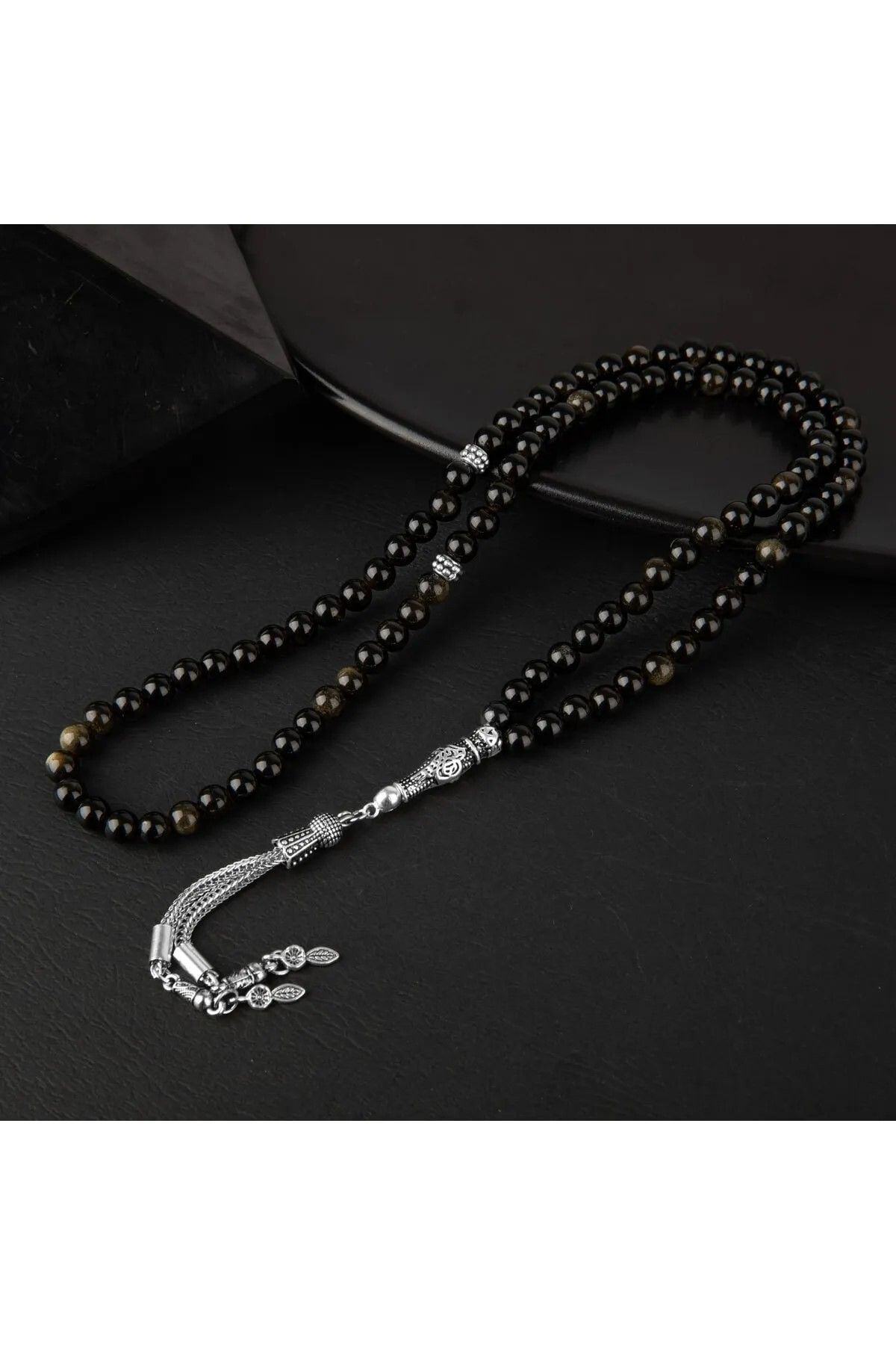 Gümüştel El Sanatlari Sertifikali Gold Obsiyen Doğal Taş Tesbih 99Luk 6Mm