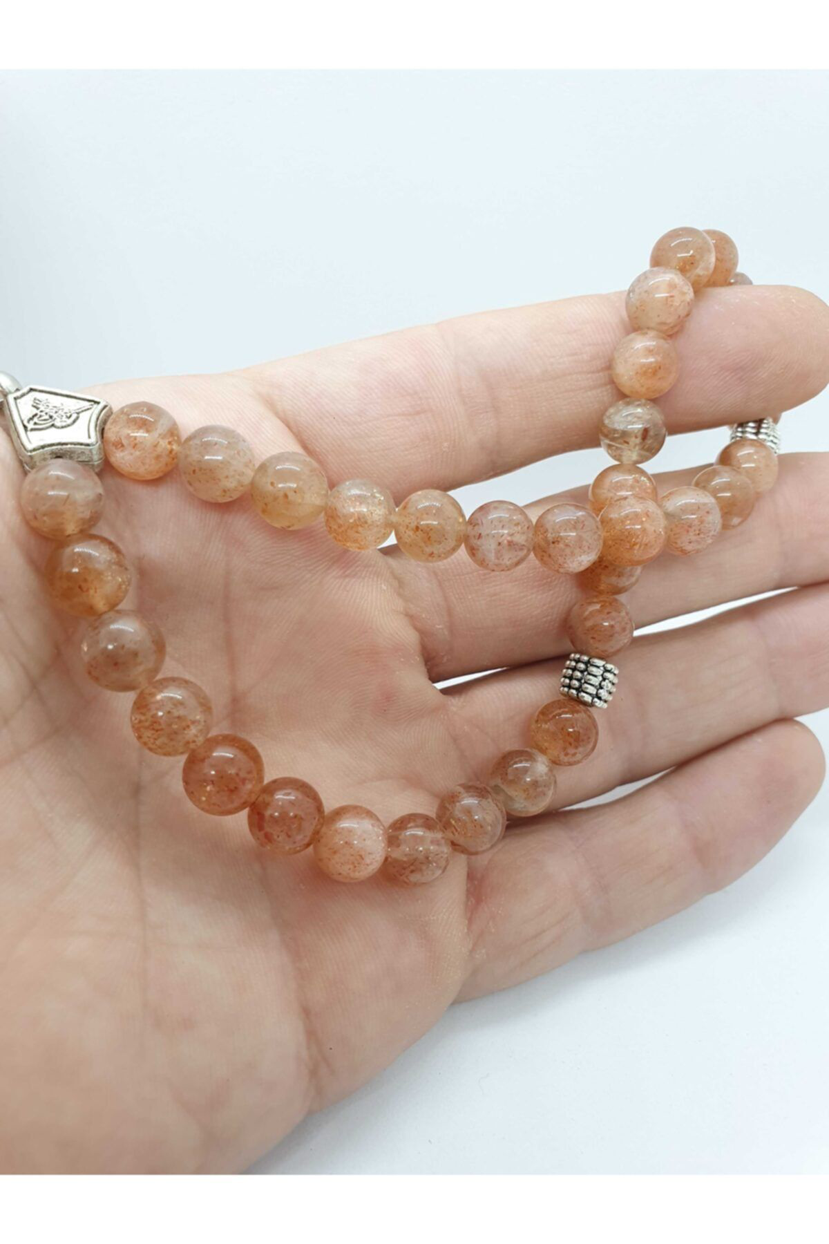 Gümüştel El Sanatlari Sertifikali Güneş Doğal Taş Tesbih 8 Mm Bal Renk