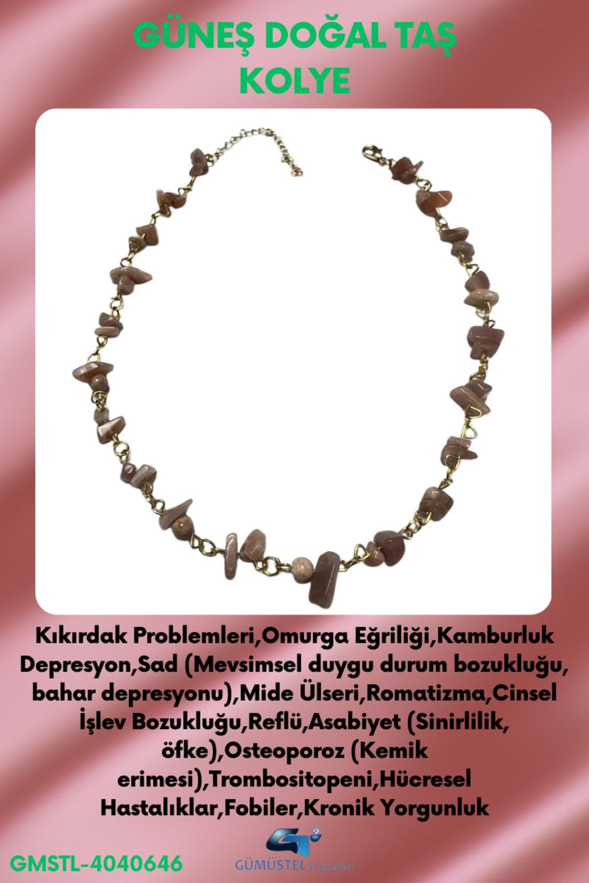Sertifikalı Güneş Doğal Taş Özel Tasarım Kolye Aaa Kalite