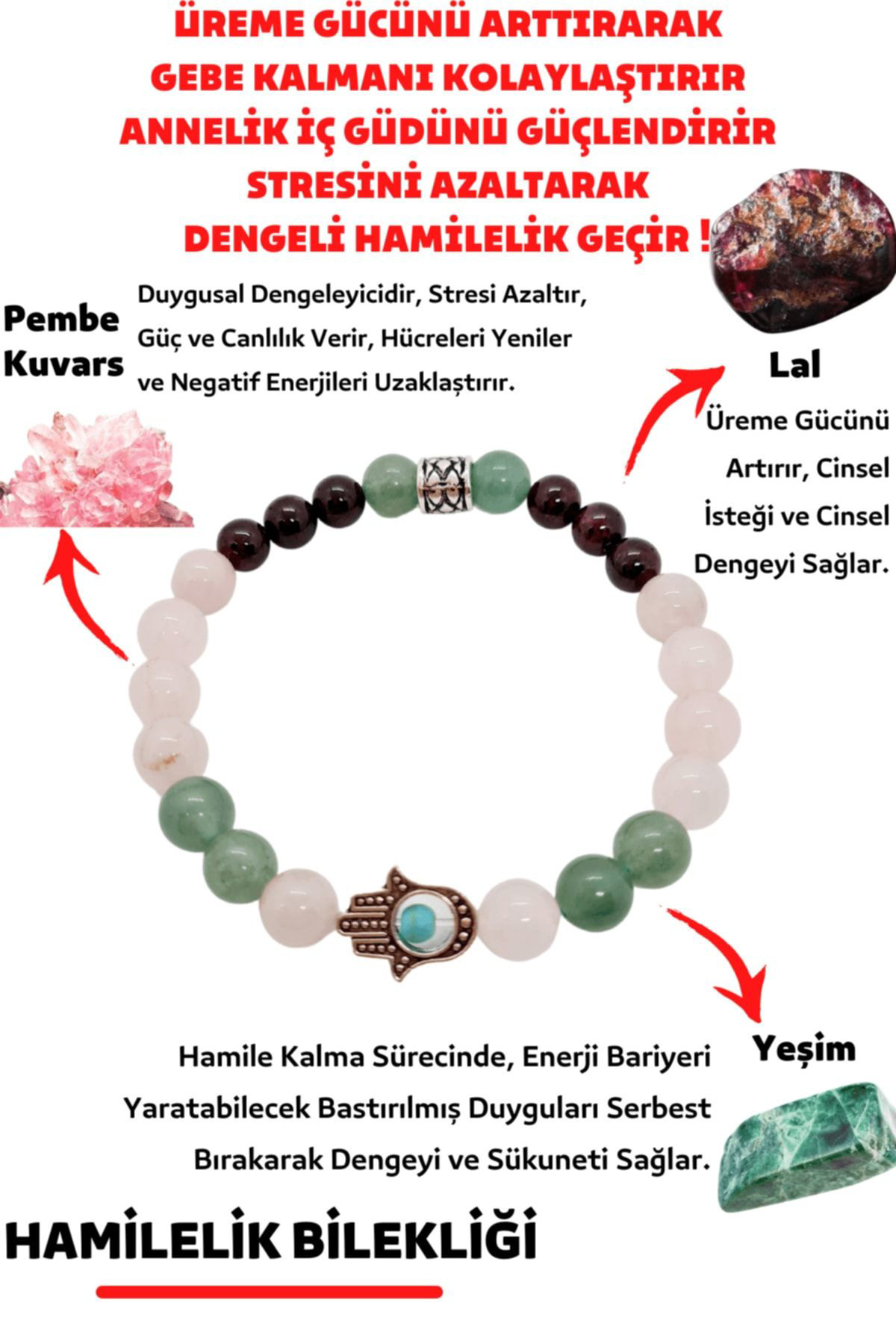 Sertifikalı Hamilelik Doğal Taş Kadın Tılsım Lal Garnet Pembe Kuv